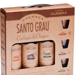 Kit Cachaça Santo Grau com 3 Garrafas 375ml e 3 Copos Exclusivos