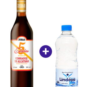 Combo Conhaque de Alcatrão 5 Estrelas 900ml + Água Mineral Lindóya Sem Gás 500ml