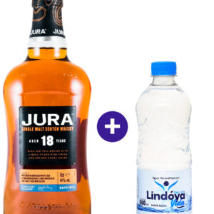 Combo Whisky Jura 18 anos Single Malt 700ml + Agua Mineral Lindoya Sem Gas 500ml