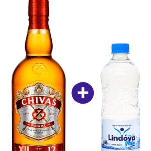 Combo Whisky Chivas Regal 12 anos Escoces 750ml + Agua Mineral Lindoya Sem Gas 500ml