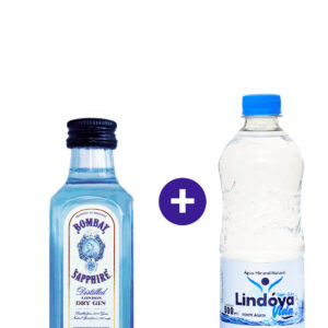Combo Miniatura Gin Bombay Sapphire Dry London 50ml + Água Mineral Lindóya Sem Gás 500ml