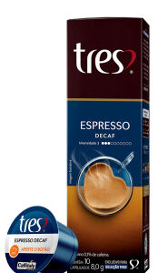 Café em Cápsula Tres Espresso Decaf 80g com 10 Cápsulas