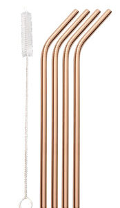 Canudo de Aço Inox Cobre Dynasty com Escova Kit 5 de peças